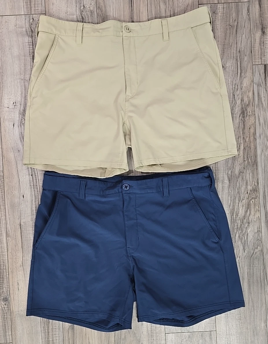 LOT OF 2 - Huk Fishing PURSUIT Navy Blue & Tan Performance Shorts Sz XXL 2XL