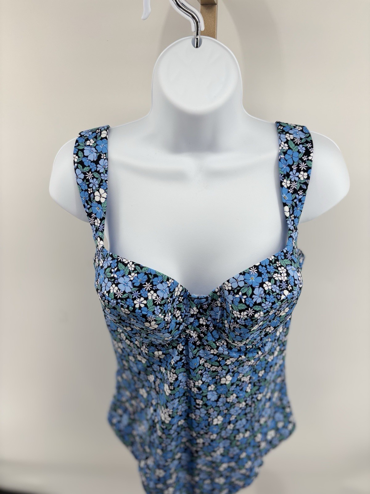 Panache Swim Monica Balcony Widestrap Swimsuit Posey Blue Floral US 38DD NWT