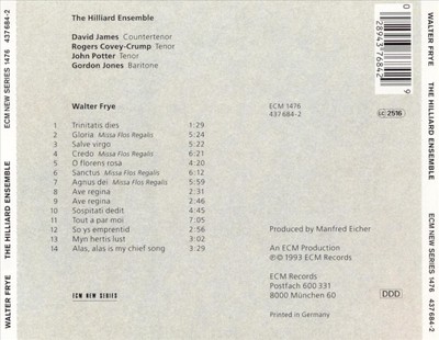 THE THE HILLIARD ENSEMBLE PLAYS WALTER FRYE NEW CD