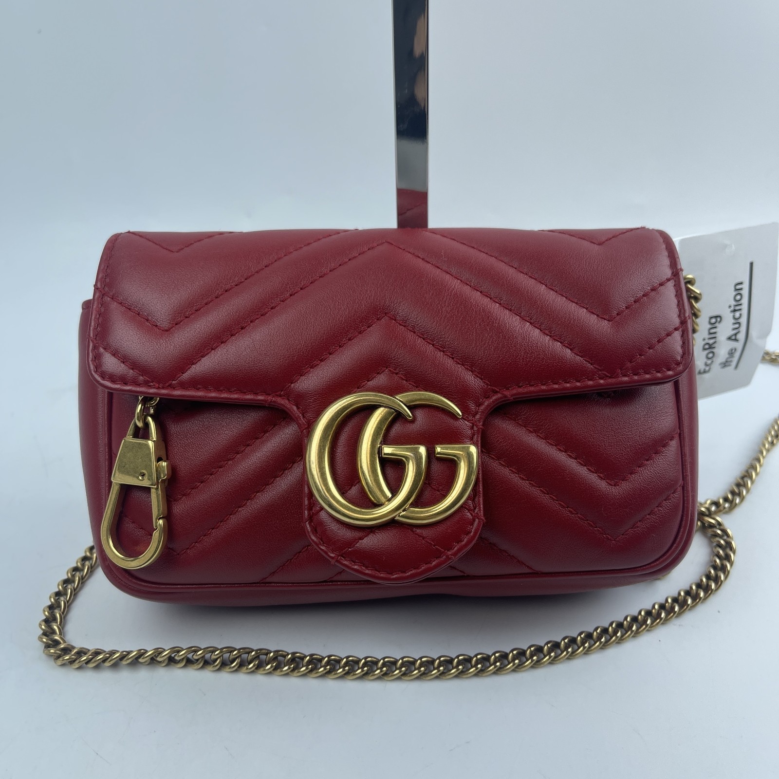Gucci GG Marmont Matelasse Leather shoulder Bag Burgundy Gold Chain Crossbody
