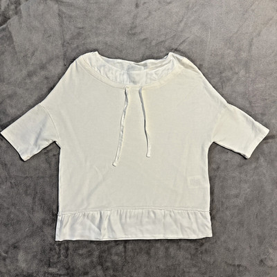 DEHA Expression White Batwing Tie-Neck Cotton Sweatshirt Top XS Coquette Ballet