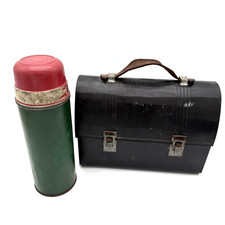 Antique Metal Lunch Box And Aladdin Hy-lo Thermas 