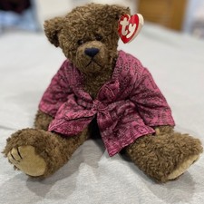 Ty Teddy Bear Tyrone Jointed Burgandy Robe Plush Stuffed Animal Brown 12.5" 1993