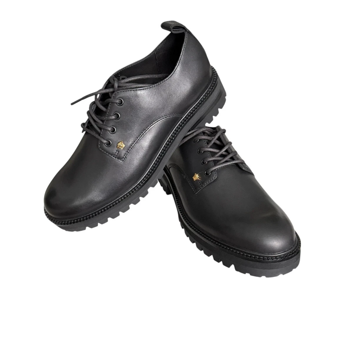 Zapatos Versace 1014646 para hombre negros 100 % cuero oro pequeño logotipo Medusa Derby