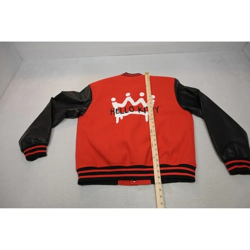 Forever 21 Hello Kitty Varsity Jacket Mens Large Red Black Faux Leather EUC image 10