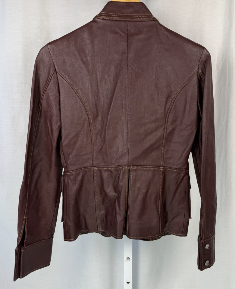 NWOT Bebe 100% Leather XS Jacket Chianti/Burgundy Zip Pockets Steampunk Military - Image 4 of 4