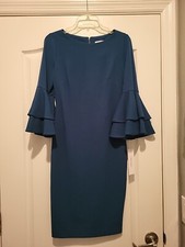 CALVIN KLEIN Women's trumpet Sleeve Crepe Dress Size 4 pretty dark teal
