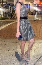 Designer Maggy London Sleeveless Silver Metallic Cocktail Dress Size 6