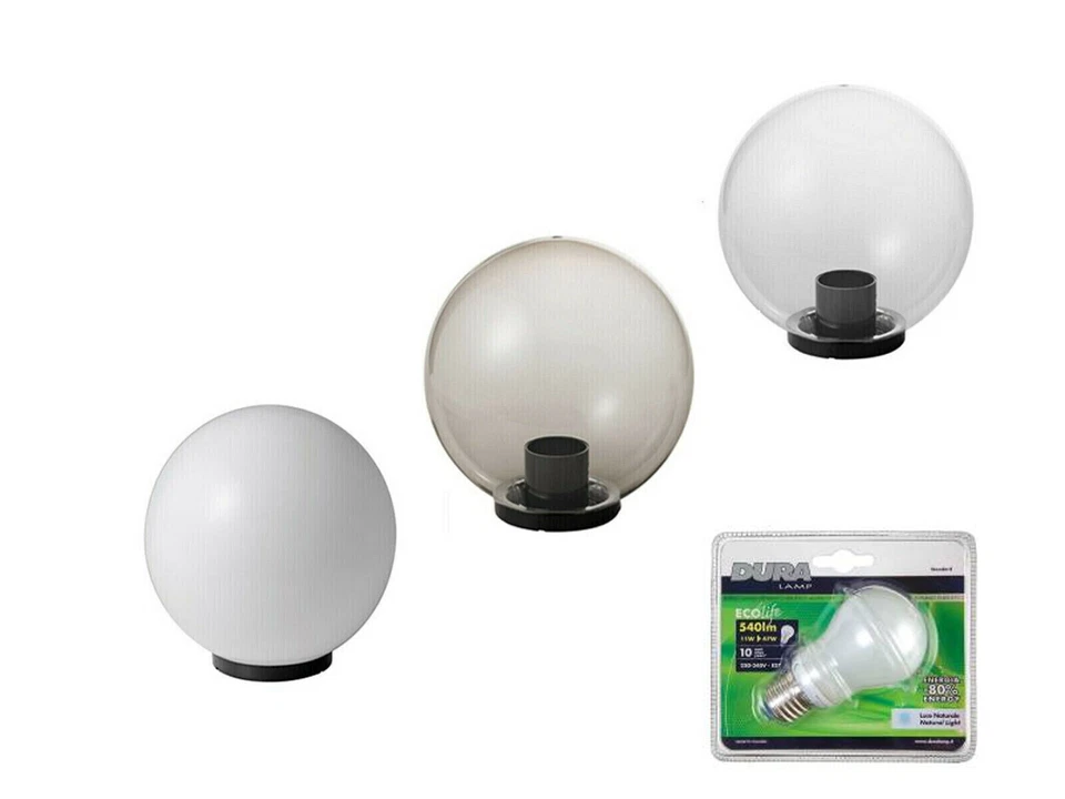 ACRILUX SFERA GLOBO PER LAMPIONE LAMPIONI DA ESTERNO GIARDINO VARIE MISURE CON LAMPADINA