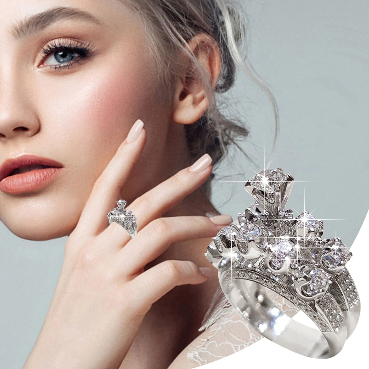 Simple Rink Geometry Shape Silver Ring Rhinestone Engagement Ring