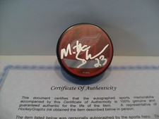 Mathieu Schneider Autograph Signed Detroit Red Wings Puck COA Reverse Retro Puck