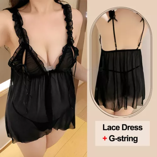 Dessous-Speghetti-Nachtwäsche-Sexy-Damen-Schlafanzug-Spitze-Babydoll-Nachtwäsche M-2XL - Bild 33 von 65