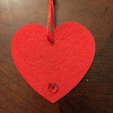 Red Fiber Felt Heart Ornament w/Jeweled Red Heart, Christmas Valentines Wedding