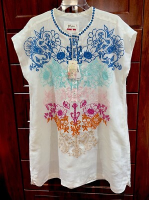 NWT Johnny Was M Mishti Fully Lined Embroidered Linen Dress W/Pockets Reg  $295 | eBay