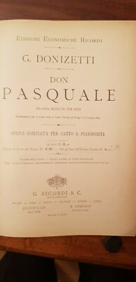 G. Donozetti Don Pasquale opera completa per canto e pianoforte Edizioni Ricordi