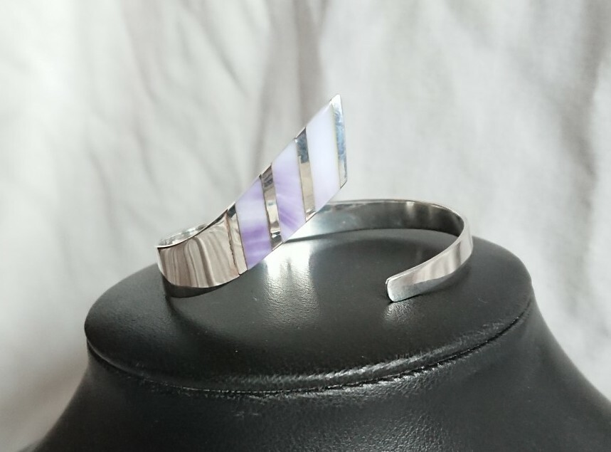 Hallmarked Solid Sterling Silver Shell Inlay Bang… - image 1