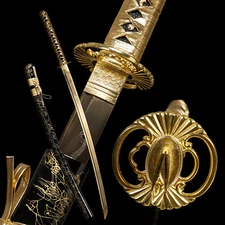 Golden Japanese Katana Sword 1095 High Carbon Steel Full Tang Golden Blade