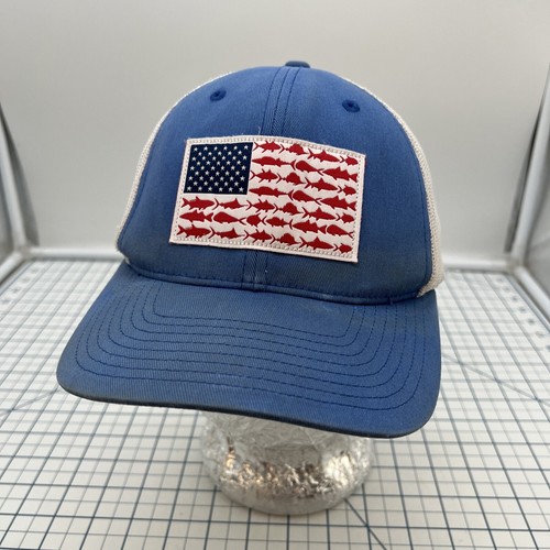PFG Performance Fishing Gear USA Hat Cap Vintage Snapback USED Blue & White Mesh