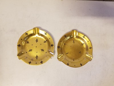 Ant Limoges France Porcelain Pair of Hand Painted Fluer de lis Ashtrays