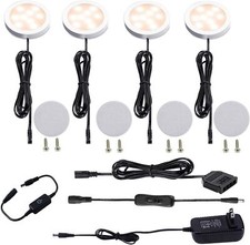 Dimmable Led Under Cabinet Puck Light Kit Warm White Touch Switch 4 Pack