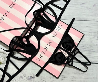 Victoria's Secret Luxe Lingerie Balconette BH Set Cut-Out Schwarz mit String