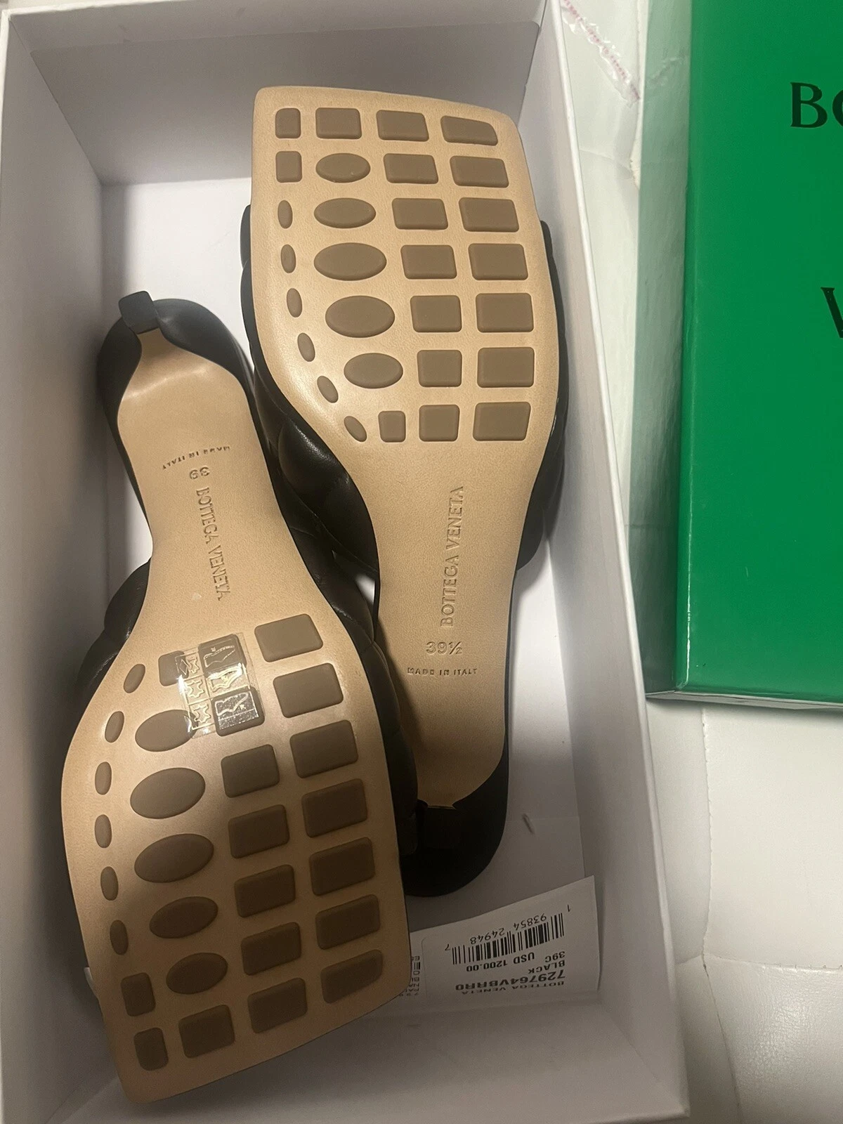 Sandali Bottega Veneta imbottiti trapuntati in pelle nera tacco di gattino mulo EU 38 &38 5