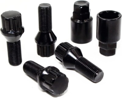 4 14x1.5 28mm Black Wheel Locks 2 Keys for Volkswagen Aftermarket Custom Wheels