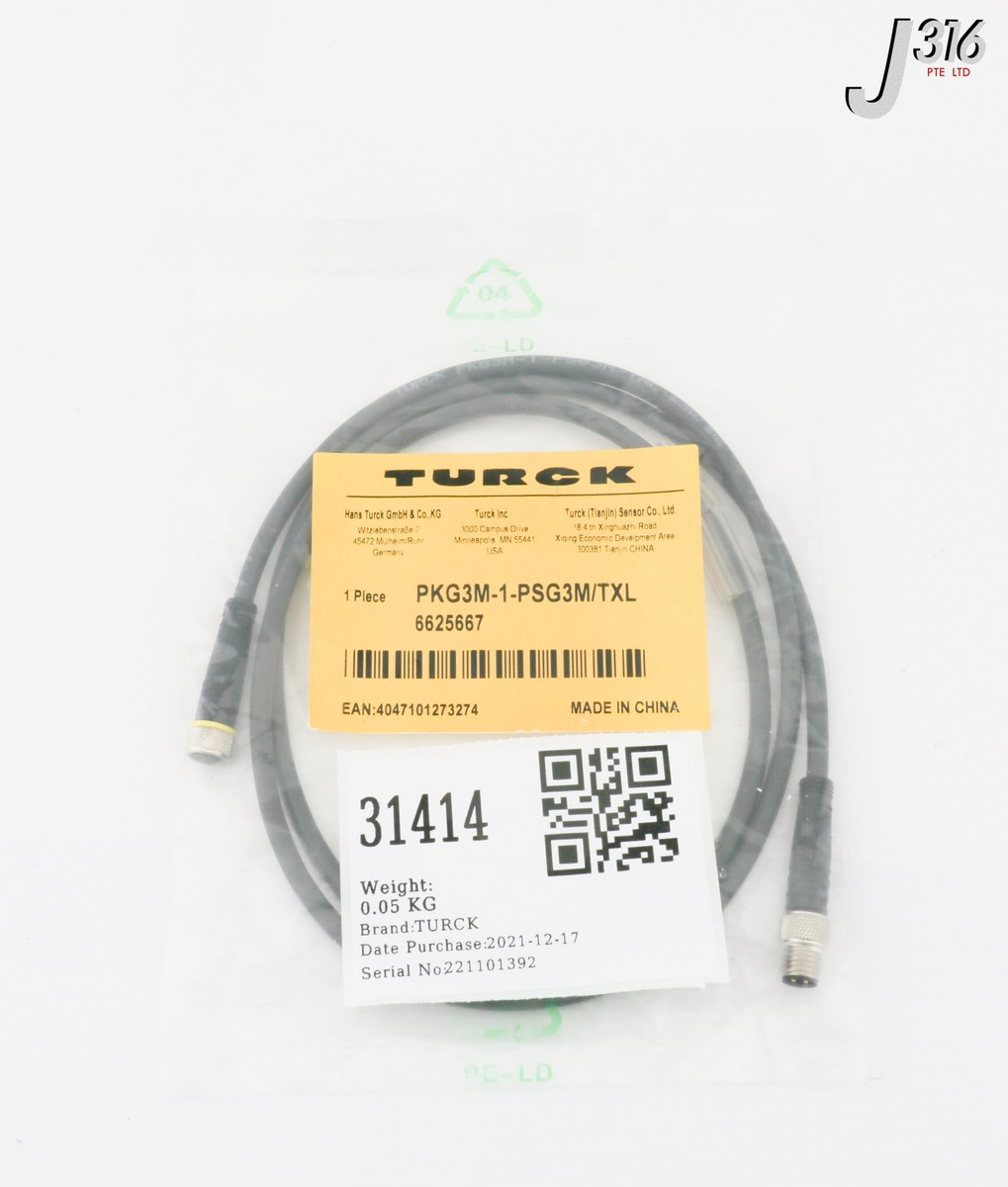 31414 TURCK ACTUATOR AND SENSOR CABLE, 6625667 (NEW) PKG3M-1-PSG3M