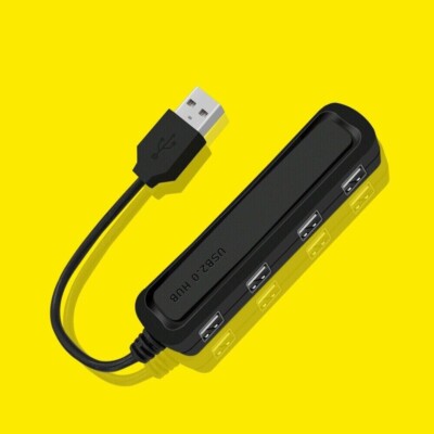 USB 2.0 4 Port Hub Splitter For PC Mac MacBook Notebook Laptop Desktop Portable