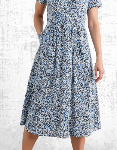 Ex Seasalt Women’s Short Sleeve Jersey Midi Dress in Tide Flower Chalk - Picture 4 of 7