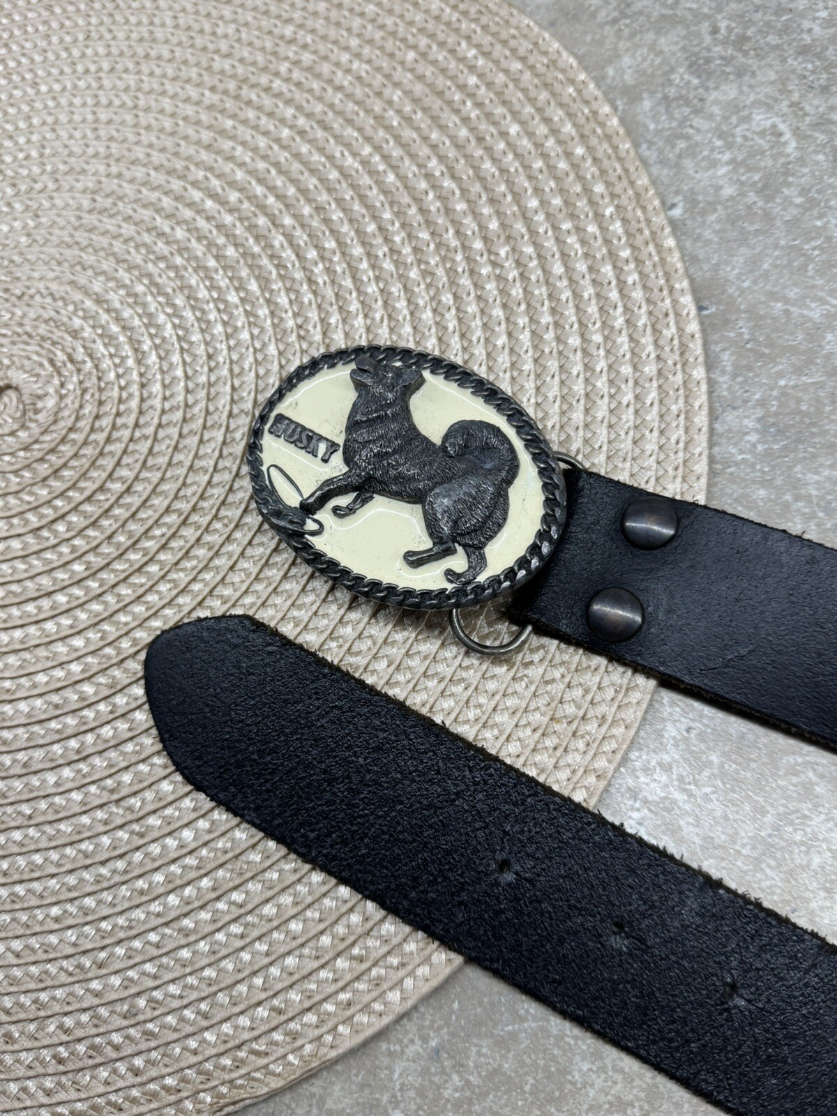 Vintage 90s husky logo leather belt one size adjustable-image
