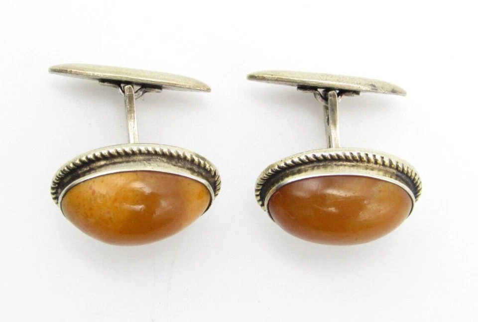 Gemelos de yema de huevo VERMIEL oro plata 875 ámbar báltico ruso vintage Foto 3 de 4
