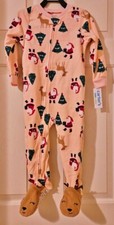 Child of Mine by Carter's Christmas Santa Pink Fleece Pajamas Deer,Trees 2T NWT