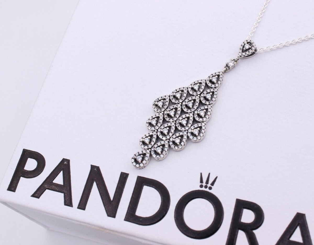 New Authentic PANDORA Clear CZ Pendant Necklace Cascading Glamour