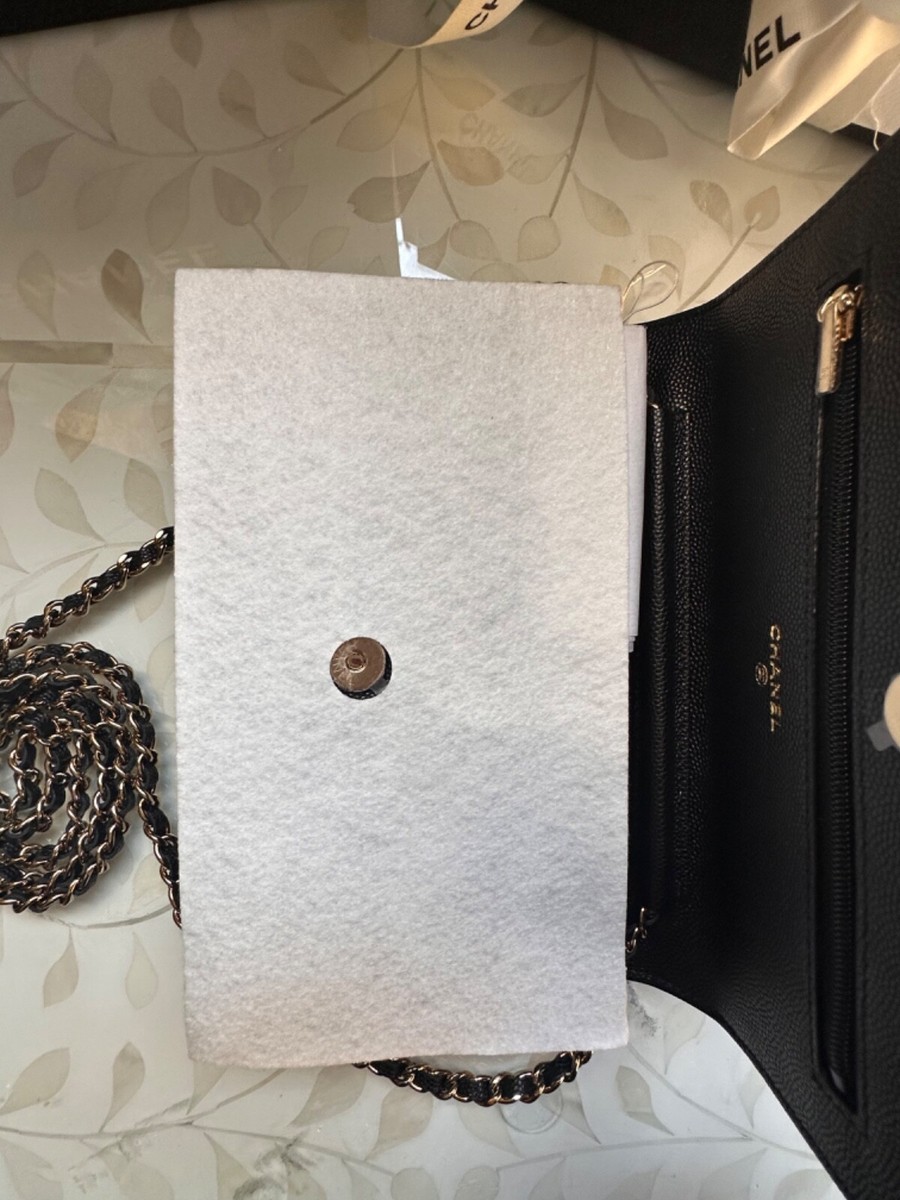 New CHANEL 23A Wallet o Chain BIG CC Caviar Black Crystal