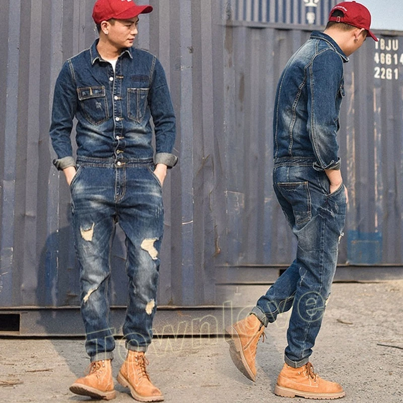 Ripped overall shop jeans with pocket