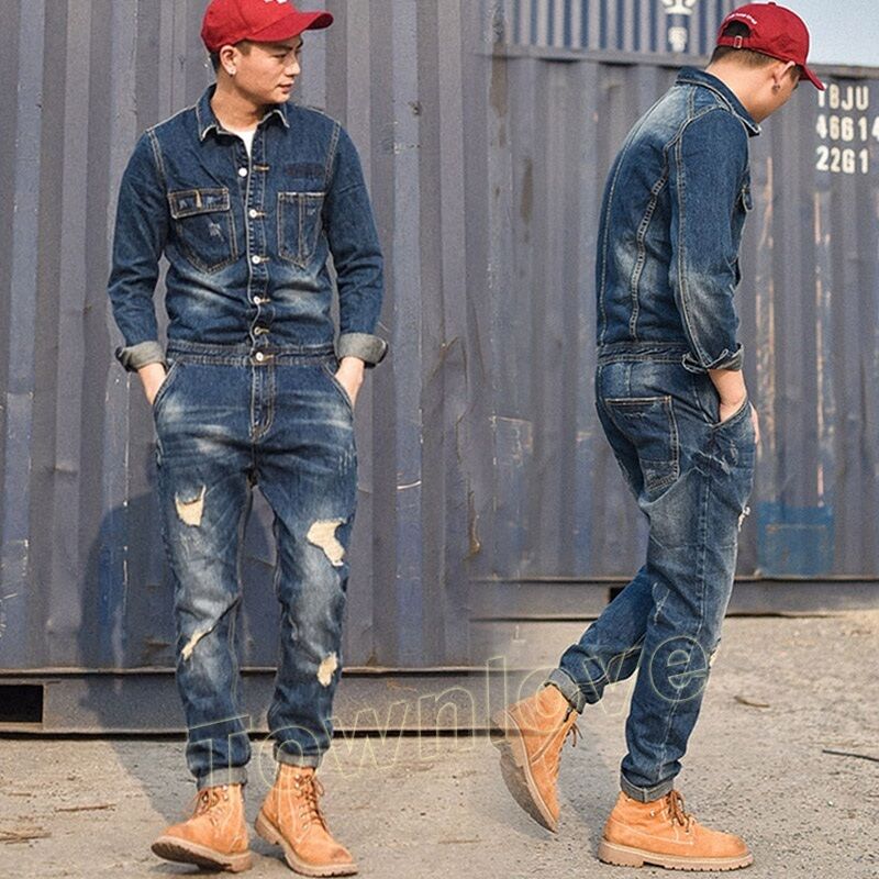 Retro Men Denim Casual Slim Fit Overall 