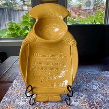 Vtg California Pottery Chef Onion Soup Chip & Dip Platter - Yellow Party Recipe