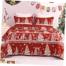 Reversible Christmas Quilts Queen Size, Red Queen 92"x96" Trees Red