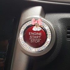 Crystal Rhinestone Car Engine Start Stop Button Cover with Bow, Colorful Bling