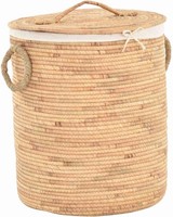 Seegras WäSchekorb WäSchetonne Rund WäSchesammler Inlett Deckel (Natur, Ø45Cm)