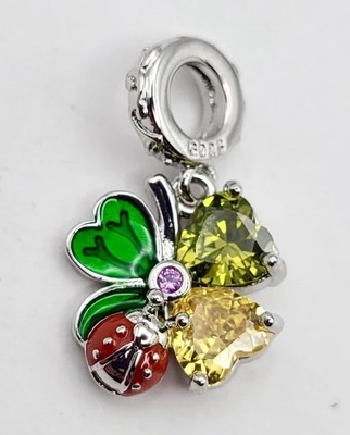 925 Sterling Silber Marienkäfer & 4 Blatt Kleeblatt Charm Anhänger