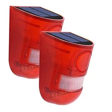 2 Solar with Sound Strobe Light, Wall Mounted Outdoor Motion Red Sensor Alarm, 