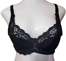 Women's Black Lace Underwire Bra Size 36C Adjustable Strap Semi-Opaque