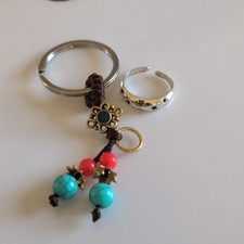 Boho Beaded Women's Keychain Turquoise Red Flower Silver Star Charm Metal Cord