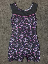 Danskin Hearts Black Dance Gymnastics Performance Biketard Girls 10/12 Large