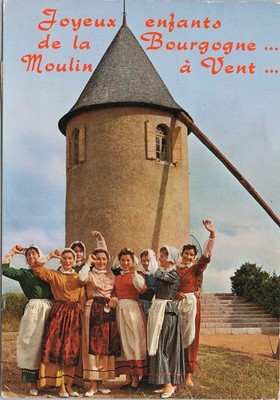 Chrome Postcard Bourgogne France Moulin A Vent Children Costume