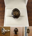 New ListingVintage Ornate Smoky Quartz Ring Silver Tone Statement Cocktail Ring Size 8