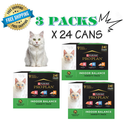3 packs Purina Pro Plan Cat - Indoor Balance, Variety Pack, 24 CT, 72 OZ