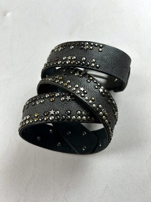 Vintage Studded Leather Belt Black Rock Star Rhinestone Y2K 